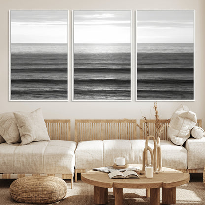 47305203-MGV-CV-36X24-Monochrome Ocean Wall Art Canvas Print, Framed Moody Ocean Art Picture Print, Calm Ocean Perfect Minimalist Coastal Decor Artwork