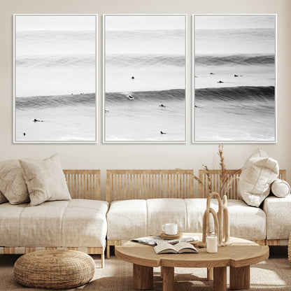 54291445-MGV-CV-36X24-Black White Ocean Wall Art Canvas Print, Framed Coastal Sport Art Picture Print, Ocean Culture Perfect Minimalist Coastal Decor