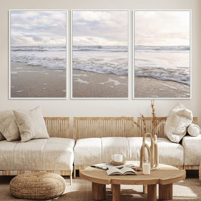 70596264-MGV-CV-36X24-Ocean Waves Wall Art Canvas Print, Framed Coastal Shoreline Art Picture Print, Sea Foam Perfect Coastal Minimalist Decor Artwork