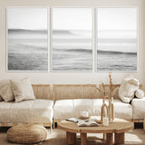 60635783-MGV-CV-36X24-Black White Seascape Wall Art Canvas Print, Framed Ocean Waves Art Picture Print, Misty Coastal Perfect Minimalist Coastal Decor