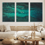 93287752-MGV-FC-60X30-3P_White-Ocean Surf Wall Art Canvas Print, Framed Blue Waters Art Picture Print, Vibrant Seascape Perfect Coastal Adventure Decor Artwork