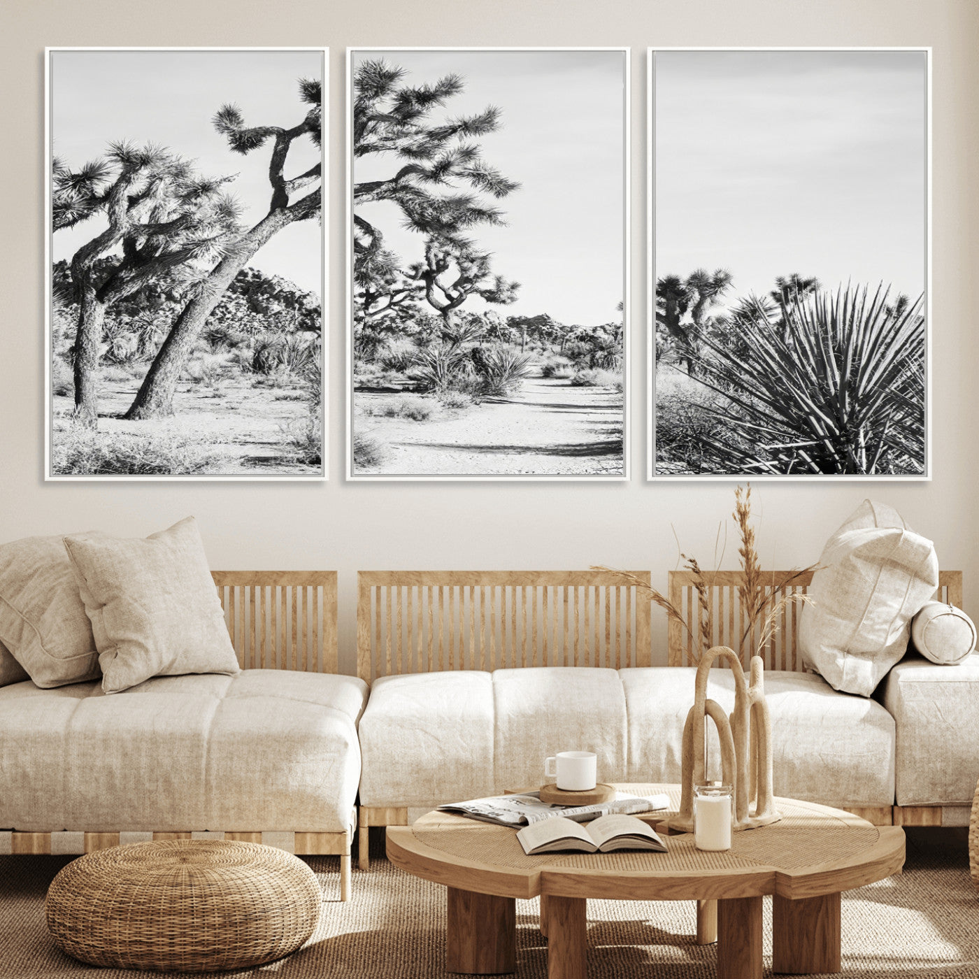 88164251-MGV-CV-36X24-Joshua Tree Wall Art Canvas Print, Framed Desert Path Art Picture Print, Monochrome Desert Perfect Minimalist Desert Decor Artwork