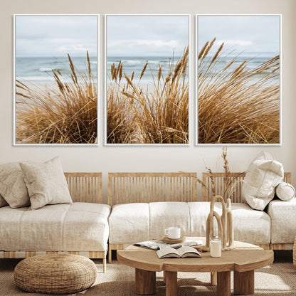 14270839-MGV-CV-36X24-Beach Grass Wall Art Canvas Print, Framed Coastal Dunes Art Picture Print, Dune Grass Perfect Coastal Minimalist Decor Artwork