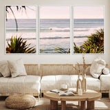 23287092-MGV-FC-60X30-3P_White-Ocean Surfer Wall Art Canvas Print, Framed Coastal Surf Art Picture Print, Tropical Beach Perfect Tropical Coastal Decor Artwork