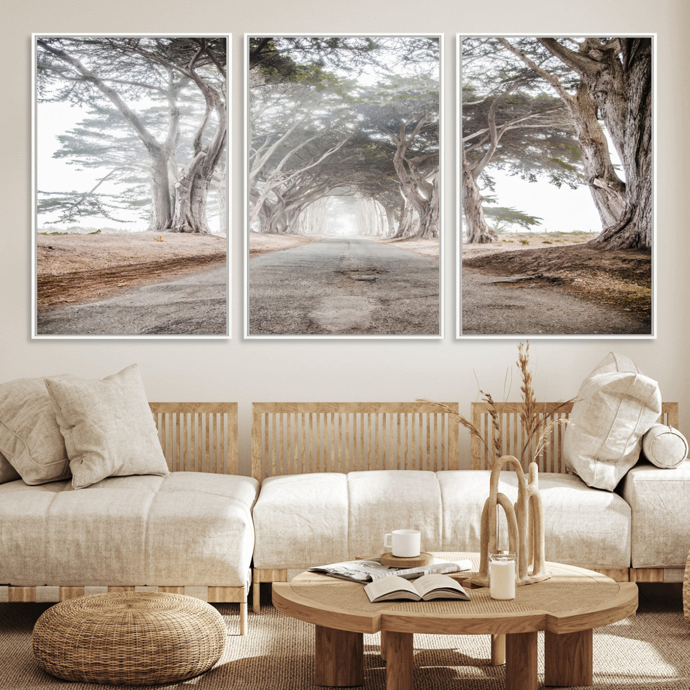 87090469-MGV-CV-36X24-Cypress Tunnel Wall Art Canvas Print, Framed Misty Road Art Picture Print, Foggy Trees Perfect Rustic Woodland Decor Artwork