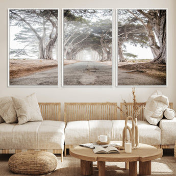 87090469-MGV-CV-36X24-Cypress Tunnel Wall Art Canvas Print, Framed Misty Road Art Picture Print, Foggy Trees Perfect Rustic Woodland Decor Artwork