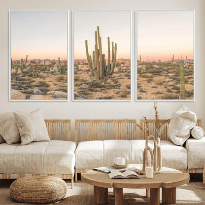 76234974-MGV-CV-36X24-Desert Cactus Wall Art Canvas Print, Framed Baja Desert Art Picture Print, Pastel Desert Perfect Southwestern Boho Decor Artwork