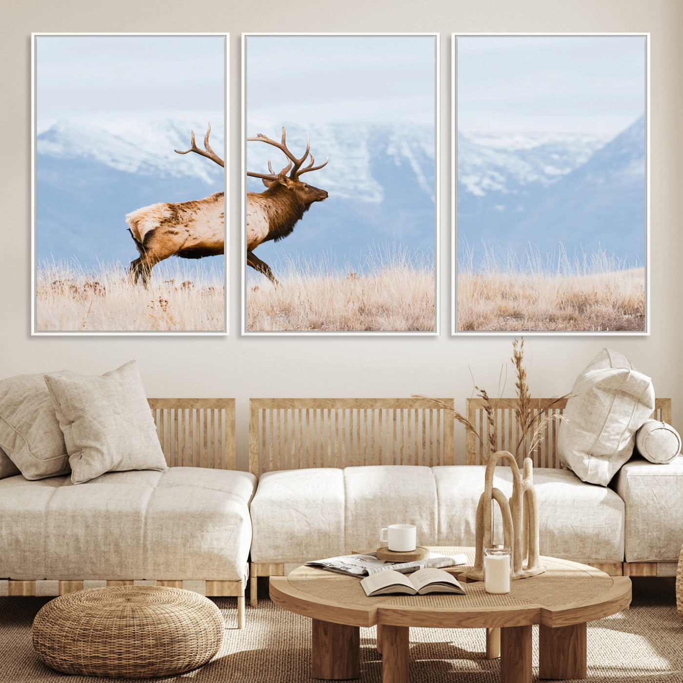 96024025-MGV-CV-36X24-Elk Photography Wall Art Canvas Print, Framed Mountain Wildlife Art Picture Print, Rustic Lodge Decor Perfect Rustic Lodge Decor