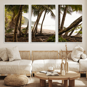 92093951-MGV-FC-60X30-3P_White-Tropical Jungle Wall Art Canvas Print, Framed Palm Tree Forest Art Picture Print, Coastal Escape Perfect Jungle Retreat Decor