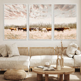 64892775-MGV-FC-60X30-3P_White-Longhorn Cattle Wall Art Canvas Print, Framed Texas Ranch Art Picture Print, Western Cow Perfect Western Decor Artwork