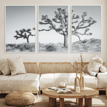 29996209-MGV-FC-60X30-3P_White-Joshua Tree Art Wall Art Canvas Print, Framed Black White Landscape Art Picture Print, Desert Tree Decor Perfect Southwestern Boho