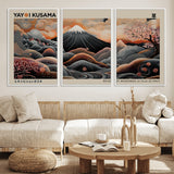 55739266-MGV-FC-60X30-3P_White-Japanese Wall Art Print – Abstract Yayoi Kusama Inspired Dotted Landscape Poster, Surreal Oriental Mountain and Cherry Blossom
