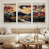 54967195-MGV-FC-60X30-3P_White-Mount Fuji Wall Art – Japanese Cherry Blossom Abstract Canvas Print, Navy Gold Landscape Painting, Oriental Luxury Home Decor