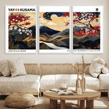 66243961-MGV-FC-60X30-3P_White-Mount Fuji Japanese Wall Art – Golden Abstract Landscape Canvas Print, Cherry Blossom Painting, Modern Oriental Zen Home Decor