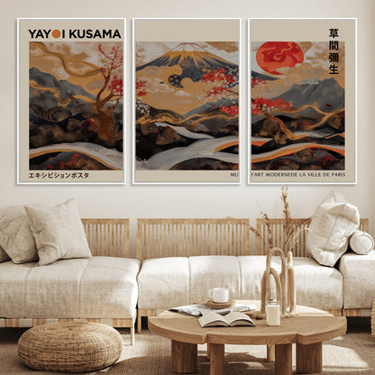 77970791-MGV-FC-60X30-3P_White-Mount Fuji Golden Abstract Wall Art – Japanese Landscape Canvas Poster, Cherry Blossom & Red Sun Painting, Elegant Zen Oriental
