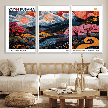 43879290-MGV-FC-60X30-3P_White-Japanese Abstract Wall Art – Mount Fuji Cherry Blossom Canvas Print, Modern Asian Inspired Landscape Decor for Living Room,