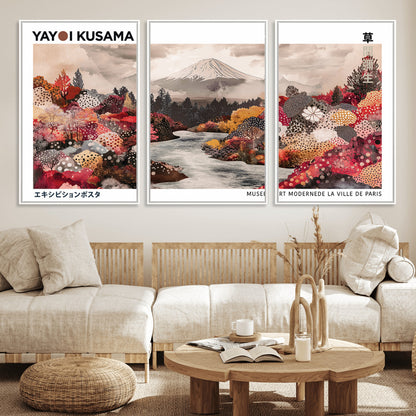 32352074-MGV-FC-60X30-3P_White-Japanese Landscape Wall Art – Mount Fuji River Canvas Print, Modern Asian Inspired Nature Decor for Living Room, Bedroom, Office