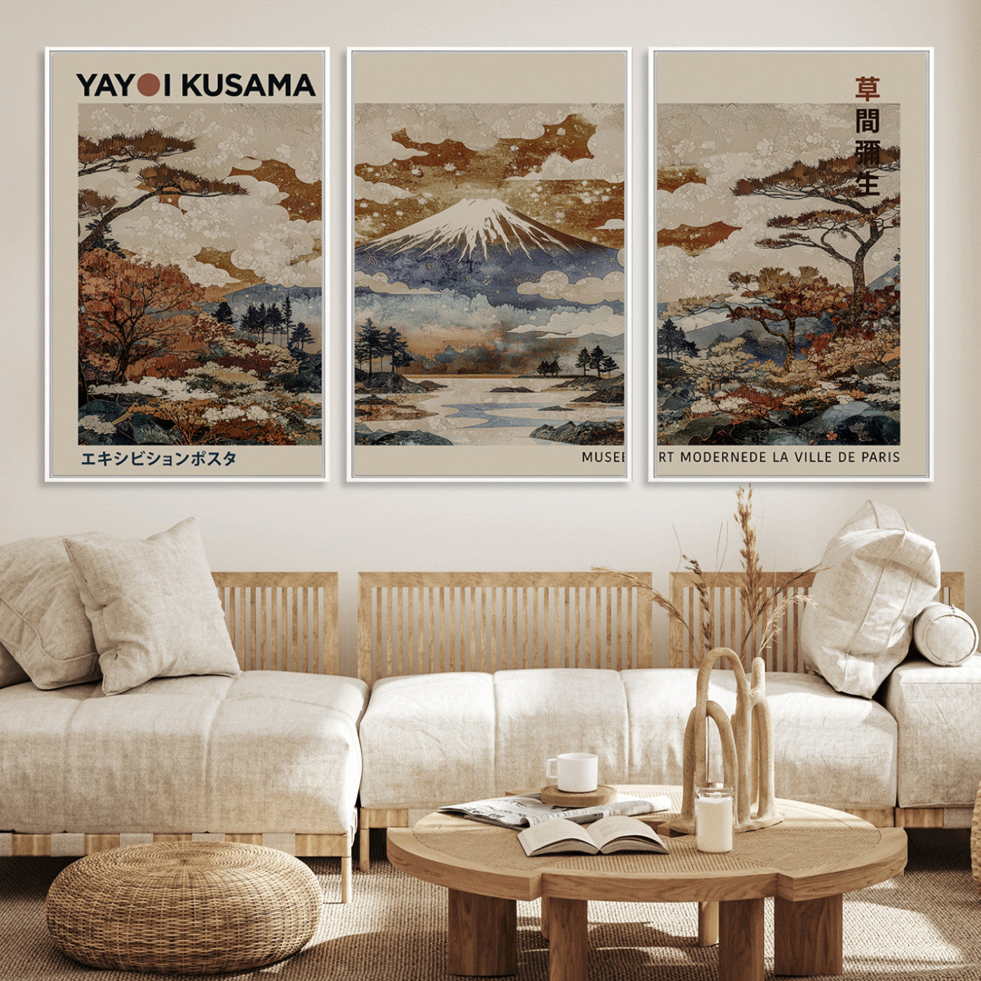 11778299-MGV-FC-60X30-3P_White-Japanese Landscape Wall Art – Mount Fuji Canvas Print, Asian Inspired Nature Decor for Living Room, Bedroom, Office or Studio