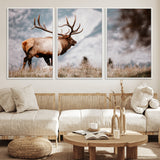 70489411-MGV-FC-60X30-3P_White-Elk Photography Wall Art Canvas Print, Framed Mountain Wildlife Art Picture Print, Rustic Nature Decor Perfect Rustic Lodge Decor
