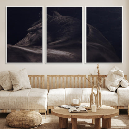 67026880-MGV-CV-36X24-Black Horse Portrait Wall Art Canvas Print, Framed Moody Horse Decor Art Picture Print, Equestrian Wall Style Perfect Masculine