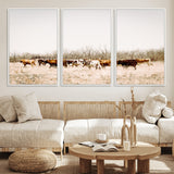 12454132-MGV-FC-60X30-3P_White-Cow Herd Photography Wall Art Canvas Print, Framed Rustic Farmhouse Decor Art Picture Print, Western Ranch Style Perfect Rustic