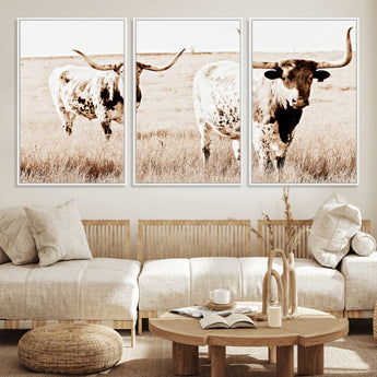 39672786-MGV-CV-36X24-Rustic Cow Scene Wall Art Canvas Print, Framed Farmhouse Style Cattle Art Picture Print, Prairie Animal Duo Perfect Rustic Western