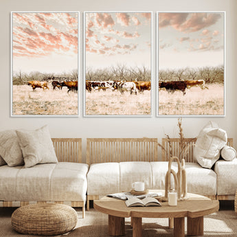 43704663-MGV-CV-36X24-Country Cow Herd Wall Art Canvas Print, Framed Farmhouse Cattle Scene Art Picture Print, Rustic Ranch Decor Perfect Rustic
