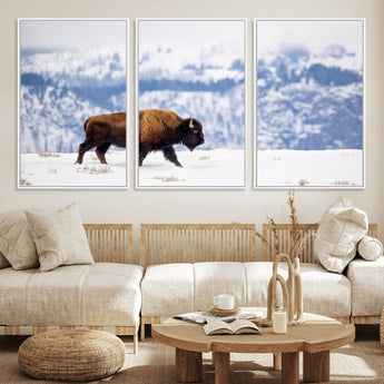 58512275-MGV-CV-36X24-Cowboy Aesthetic Wall Art Canvas Print, Framed Neutral Animal Theme Art Picture Print, Bison Ranch Style Perfect Rustic Western