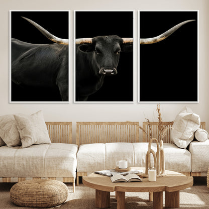 23572907-MGV-CV-36X24-Texas Longhorn Wall Art Canvas Print, Framed Rustic Western Decor Art Picture Print, Farmhouse Animal Perfect Modern Western