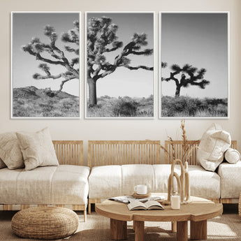 93692513-MGV-FC-60X30-3P_White-Joshua Tree Wall Art Canvas Print, Framed Monochrome Desert Art Picture Print, Minimalist Nature Scene Perfect Southwestern
