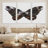 99831147-MGV-FC-60X30-3P_White-Spotted Butterfly Wall Art Canvas Print, Framed Neutral Insect Theme Art Picture Print, Earthy Wing Pattern Perfect Modern Rustic