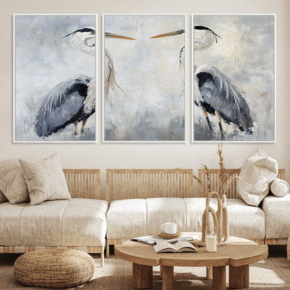 90806932-MGV-FC-60X30-3P_White-Heron Wall Art Wall Art Canvas Print, Framed Bird Canvas Decor Art Picture Print, Nature Inspired Perfect Coastal Minimalist Decor