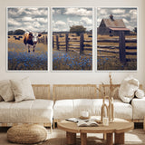 22296025-MGV-FC-60X30-3P_White-Texas Longhorn Canvas Wall Art Canvas Print, Framed Rustic Barn Wall Art Art Picture Print, Farmhouse Cow Decor Perfect Rustic