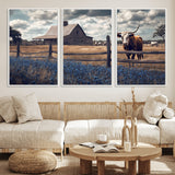51092814-MGV-FC-60X30-3P_White-Texas Longhorn Wall Art Wall Art Canvas Print, Framed Rustic Barn Canvas Art Picture Print, Farmhouse Cow Decor Perfect Rustic