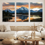 14130176-MGV-FC-60X30-3P_White-Mountain Sunset Wall Art Canvas Print, Framed Alpine Wilderness Art Picture Print, Golden Hour Perfect Rustic Wilderness Decor