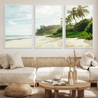 42984524-MGV-FC-60X30-3P_White-Relaxing Beach Wall Art Canvas Print, Framed Ocean View Art Picture Print, Coastal Serenity Perfect Tropical Coastal Decor Artwork