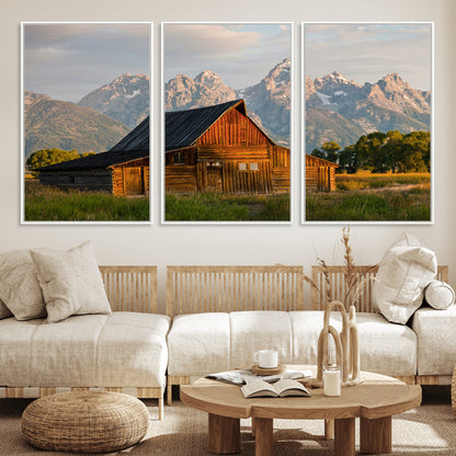 31771014-MGV-FC-60X30-3P_White-Rustic Barn Wall Art Canvas Print, Framed Western Landscape Art Picture Print, Farmhouse Style Perfect Rustic Farmhouse Decor