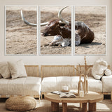 76549210-MGV-CV-36X24-Texas Longhorn Wall Art Canvas Print, Framed Country Living Art Picture Print, Farmhouse Aesthetic Perfect Western Rustic Decor