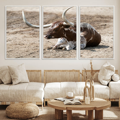 76549210-MGV-CV-36X24-Texas Longhorn Wall Art Canvas Print, Framed Country Living Art Picture Print, Farmhouse Aesthetic Perfect Western Rustic Decor