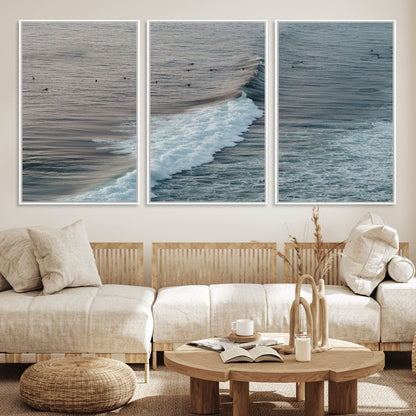 23077324-MGV-CV-36X24-Ocean Waves Wall Art Canvas Print, Framed Coastal Serenity Art Picture Print, Surf Aesthetic Perfect Modern Coastal Decor Artwork
