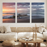 94208089-MGV-FC-60X30-3P_White-Golden Hour Wall Art Canvas Print, Framed Tranquil Waves Art Picture Print, Beach Horizon Perfect Coastal Serenity Decor Artwork