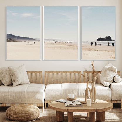 28307820-MGV-FC-60X30-3P_White-Minimalist Beach Wall Art Canvas Print, Framed Coastal Serenity Art Picture Print, Soft Sand Perfect Modern Coastal Decor Artwork