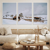 60308289-MGV-FC-60X30-3P_White-Bison Wildlife Wall Art Canvas Print, Framed Snowy Prairie Art Picture Print, Western Landscape Perfect Rustic Winter Decor