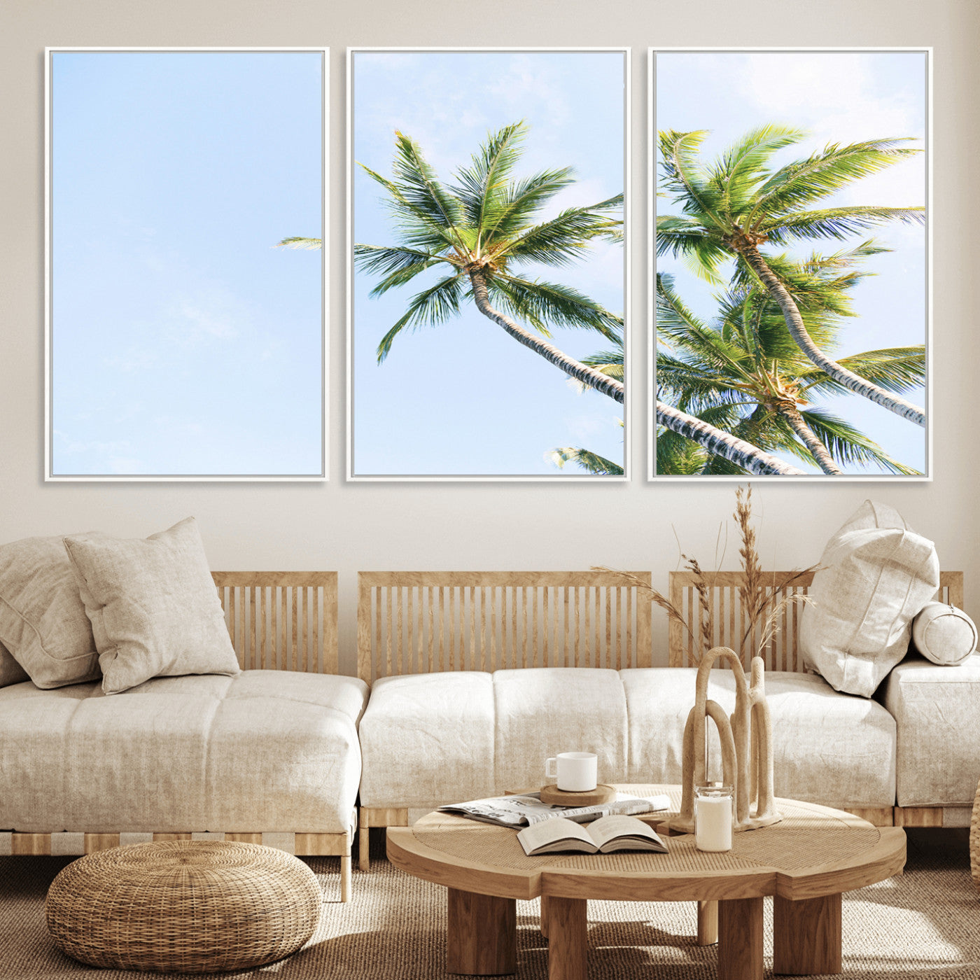 54719115-MGV-CV-36X24-Palm Trees Wall Art Canvas Print, Framed Tropical Aesthetic Art Picture Print, Coastal Serenity Perfect Tropical Minimalist Decor