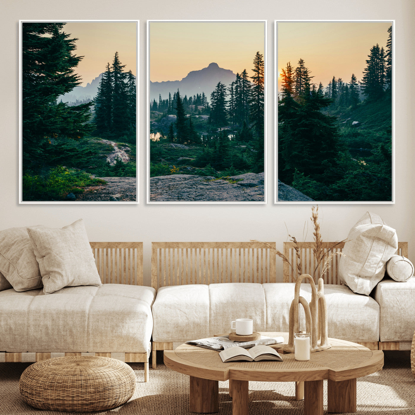 66397982-MGV-CV-36X24-Mountain Landscape Wall Art Canvas Print, Framed Forest Serenity Art Picture Print, Mountain Landscape Perfect Rustic Wilderness