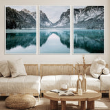 73098373-MGV-FC-60X30-3P_White-Mountain Lake Wall Art Canvas Print, Framed Winter Wonderland Art Picture Print, Snowy Peaks Perfect Modern Nature Decor Artwork
