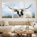 63592811-MGV-FC-60X30-3P_White-Texas Longhorn Wall Art Canvas Print, Framed Western Rustic Art Picture Print, Farmhouse Decor Perfect Rustic Farmhouse Decor