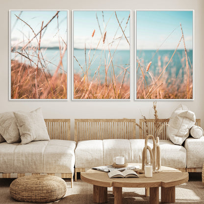 36108696-MGV-CV-36X24-Coastal Grass Wall Art – Serene Ocean View Canvas Print, Beach Nature Photography Decor for Living Room, Bedroom, Office or Modern