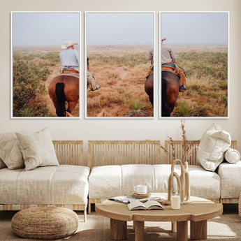54943176-MGV-FC-60X30-3P_White-Cowboy Wall Art Wall Art Canvas Print, Framed Western Canvas Art Picture Print, Rustic Ranch Scene Perfect Rustic Western Decor