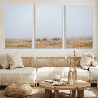 14761944-MGV-CV-36X24-Foggy Plains Wall Art Canvas Print, Framed Horseback Riders Art Picture Print, Rustic Western Perfect Rustic Western Decor Artwork